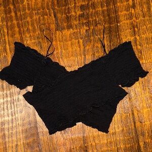Black Smocked Off-Shoulder Crop Top – Boho Cottagecore Gothic Preppy Hippie